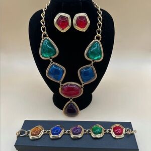Kenneth Jay Lane Gold-Tone Multicolor Cabochon Necklace, Earrings & Bracelet
